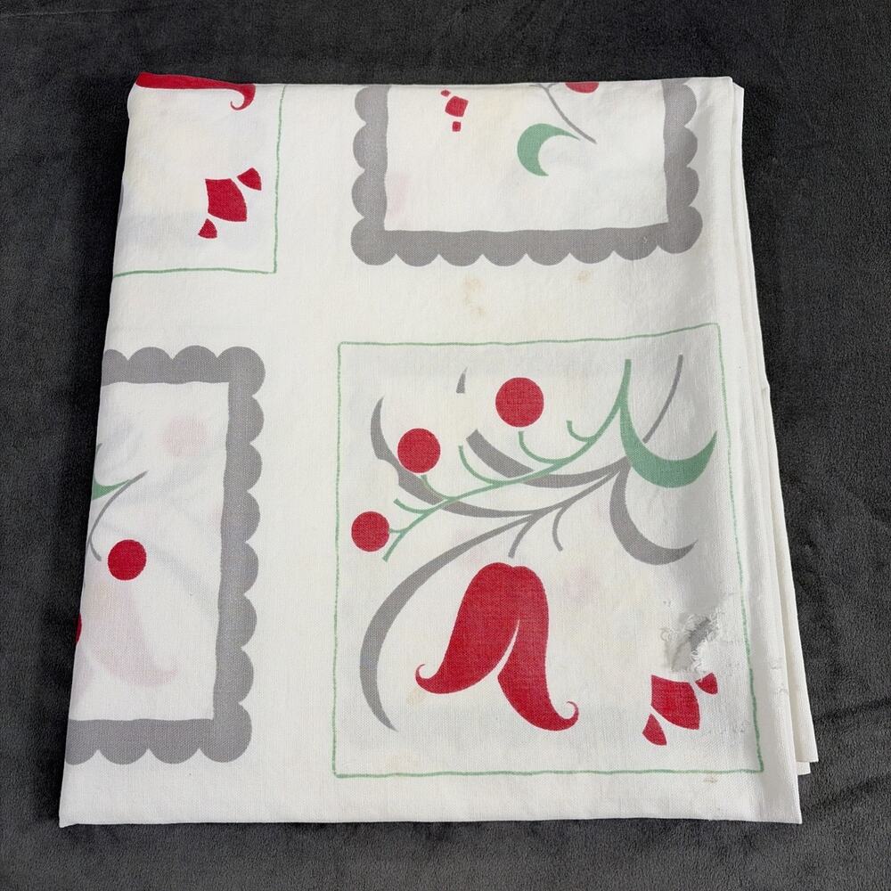 Vintage MCM Retro Tablecloth Outdoor Backyard Party Floral 54"x48" - Picture 2 of 8